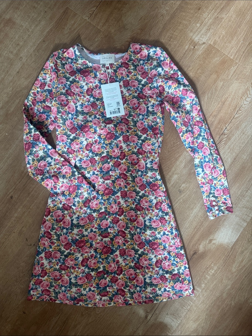 Sezane Pink Floral Long-Sleeve Dress medium nwt